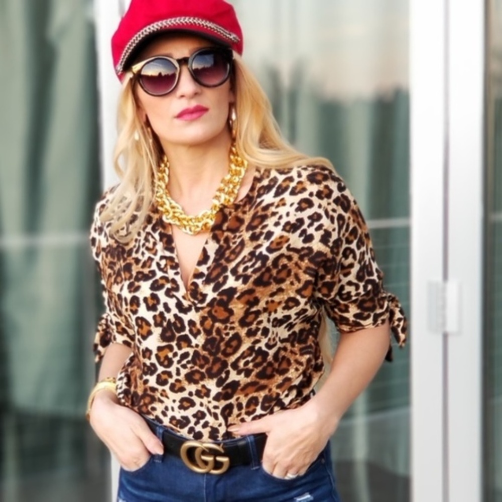 JANELLE Animal Leopard Print Blouse Top - Brown - Picture 3 of 4